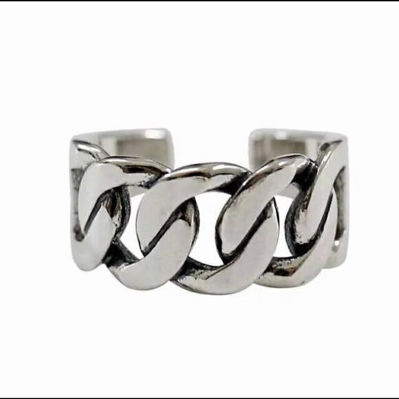 Jewelry - 925 Sterling Thick Curb Link Adjustable Boho Ring #1234